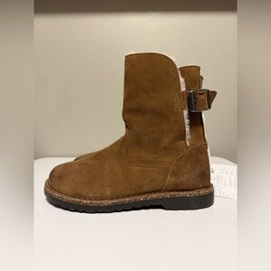 Birkenstock Uppsala Shearling Suede Burnished Boot Dark Tea Women’s US 6-6.5